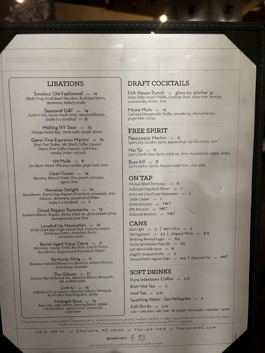 Sea Level NC Menu - Image 5